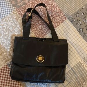 Chic Black Shoulder Bag with Gold Accent